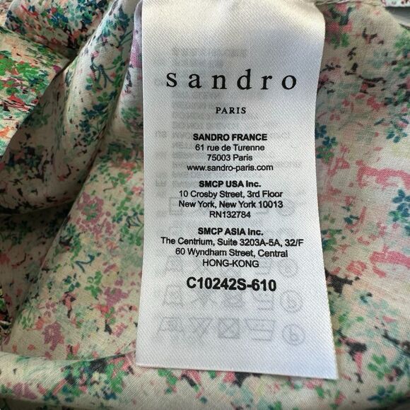 Sandro Mens Ballard Multicolor Floral Crisp Poplin Button Front Dress Shirt, M - Picture 7 of 9